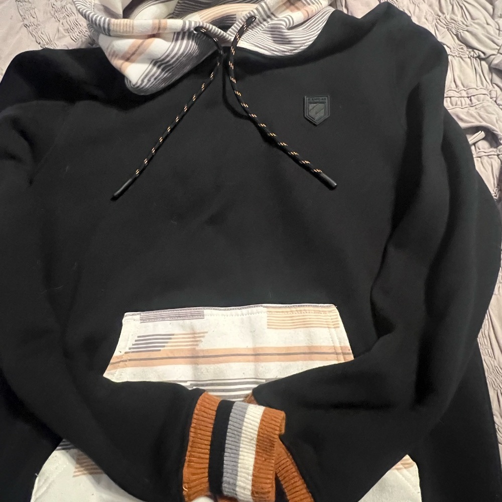 Rank 45 Black Hoodie with Striped Accents